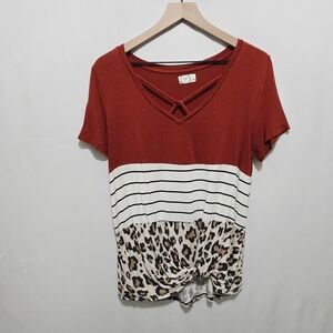 Stylish Burnt Orange and White Striped Women's Top